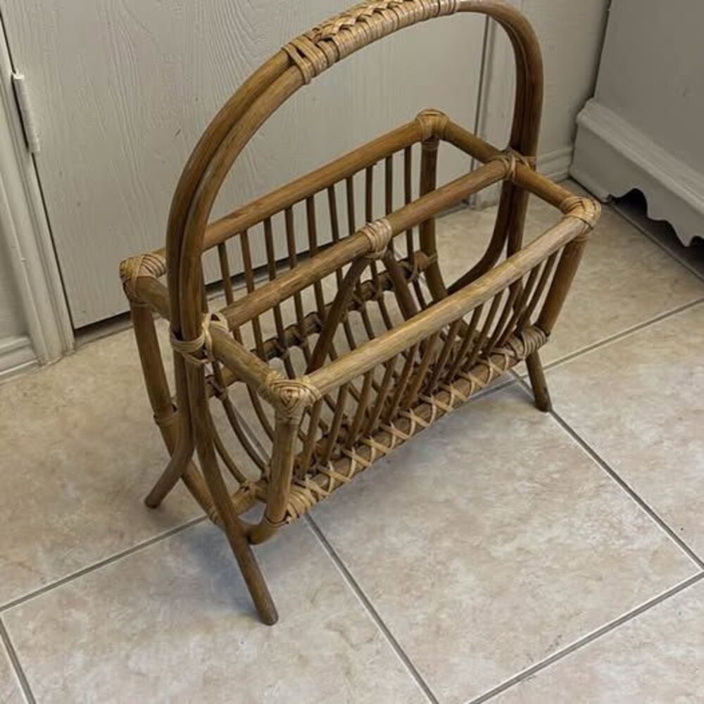 Vintage Rattan Magazine Rack - Picture 2 of 4